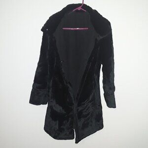 Utex beautiful ladies medium, heavy black faux fur long coat w/hidden pockets